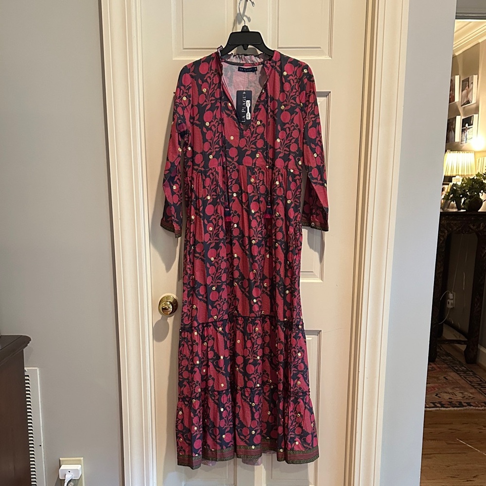 La Plage Bohemian long sleeved Maxi Dress boho chic XS NWT 100% cotton